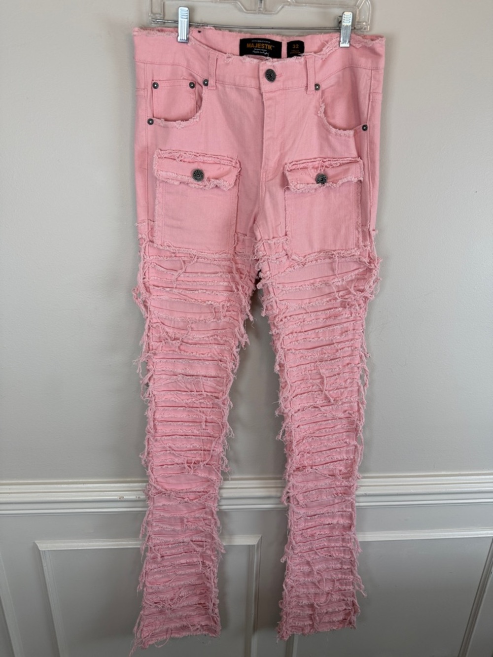 MAJESTIK NIRVANA FRAYED SUPER STACKED PINK RED Men’s 32 - Picture 3 of 16